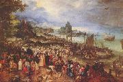 Jan Brueghel Sea port with the lecture of Christ painting